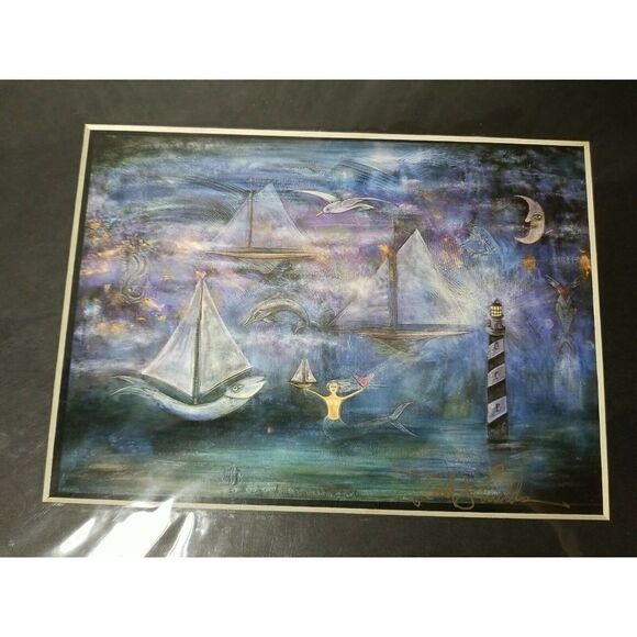Robert‎ Shields 5"x8" Mermaid Love Lithograph Signed by Artist Cardboard Frame - Picture 2 of 8
